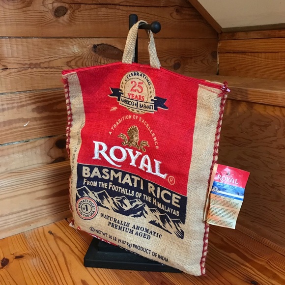 Burlap Basmati Rice Purse, EUC, 15” x 17”